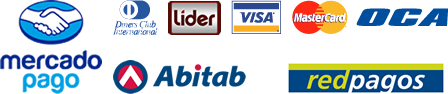Logos de medios de pago admitidos por mercado pago, Visa, Maestro, Diners, Oca, Abitab, Redpagos, Lider